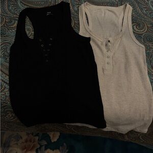 Aerie Black and Cream Tank Tops